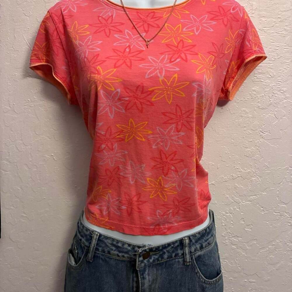 Pink orange floral top